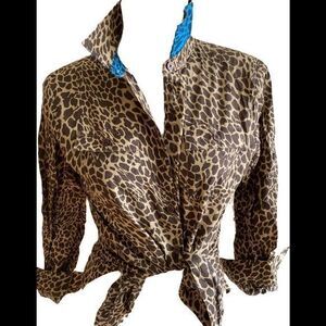Jones New York Signature Leopard Shirt - S brown/blue leopard, all cotton